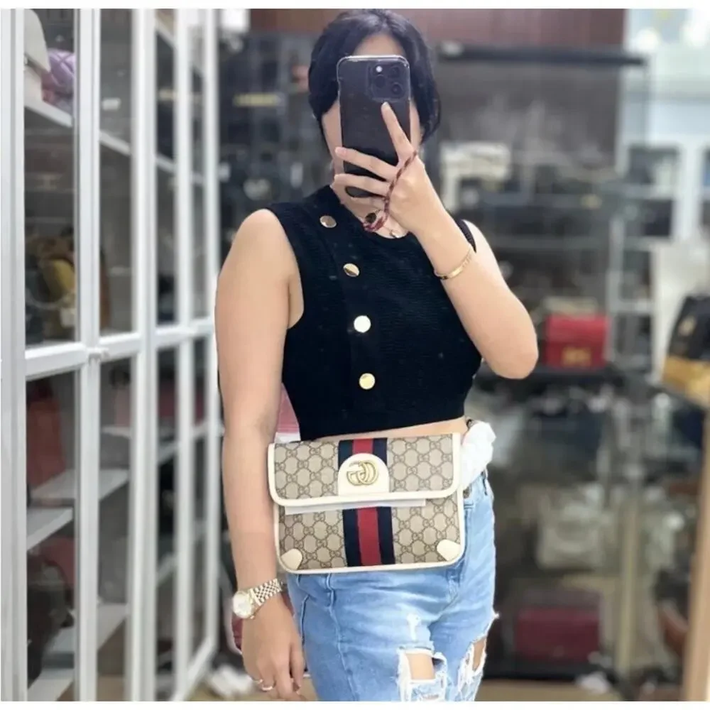 Women's Gucci brown/white GG canvas web
Ophedia Belt bag 80cm/32" adjustable - Picture 15 of 15